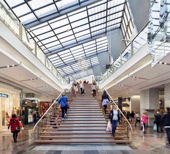 Interior design photography capturing the refined aesthetics of a premium shopping space, featuring upscale finishes, contemporary design elements, and inviting ambiance.