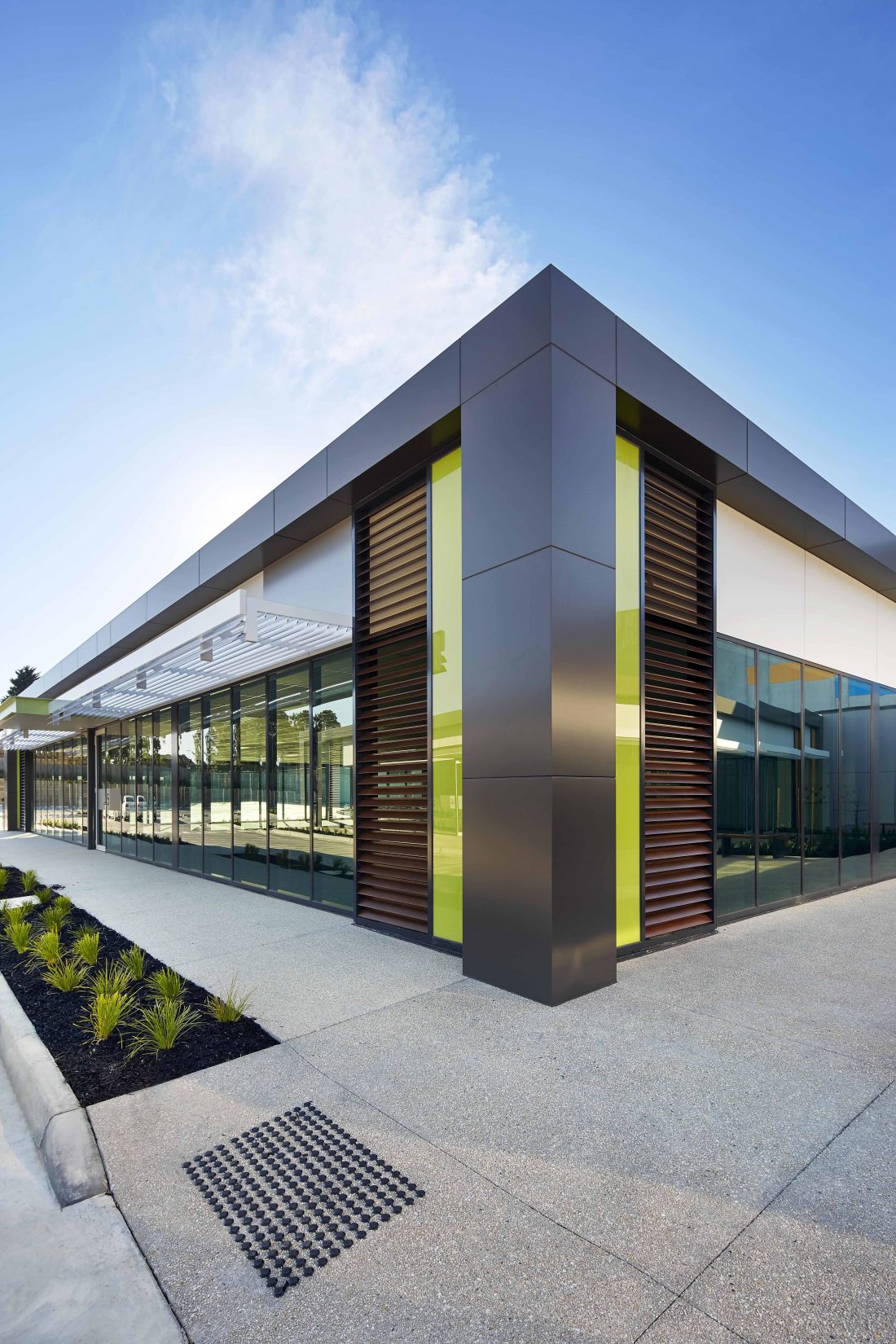 Exterior view of a modern office building, beautifully captured by skilled building photographers