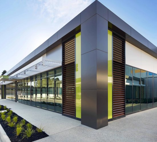 Exterior view of a modern office building, beautifully captured by skilled building photographers