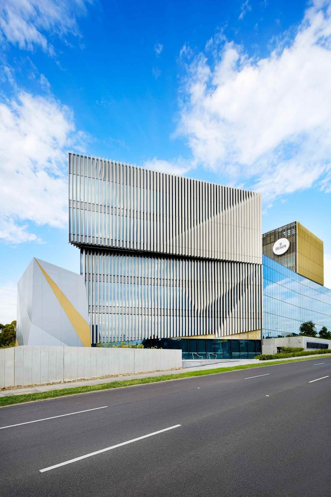 Exterior view of a contemporary university building in Melbourne.