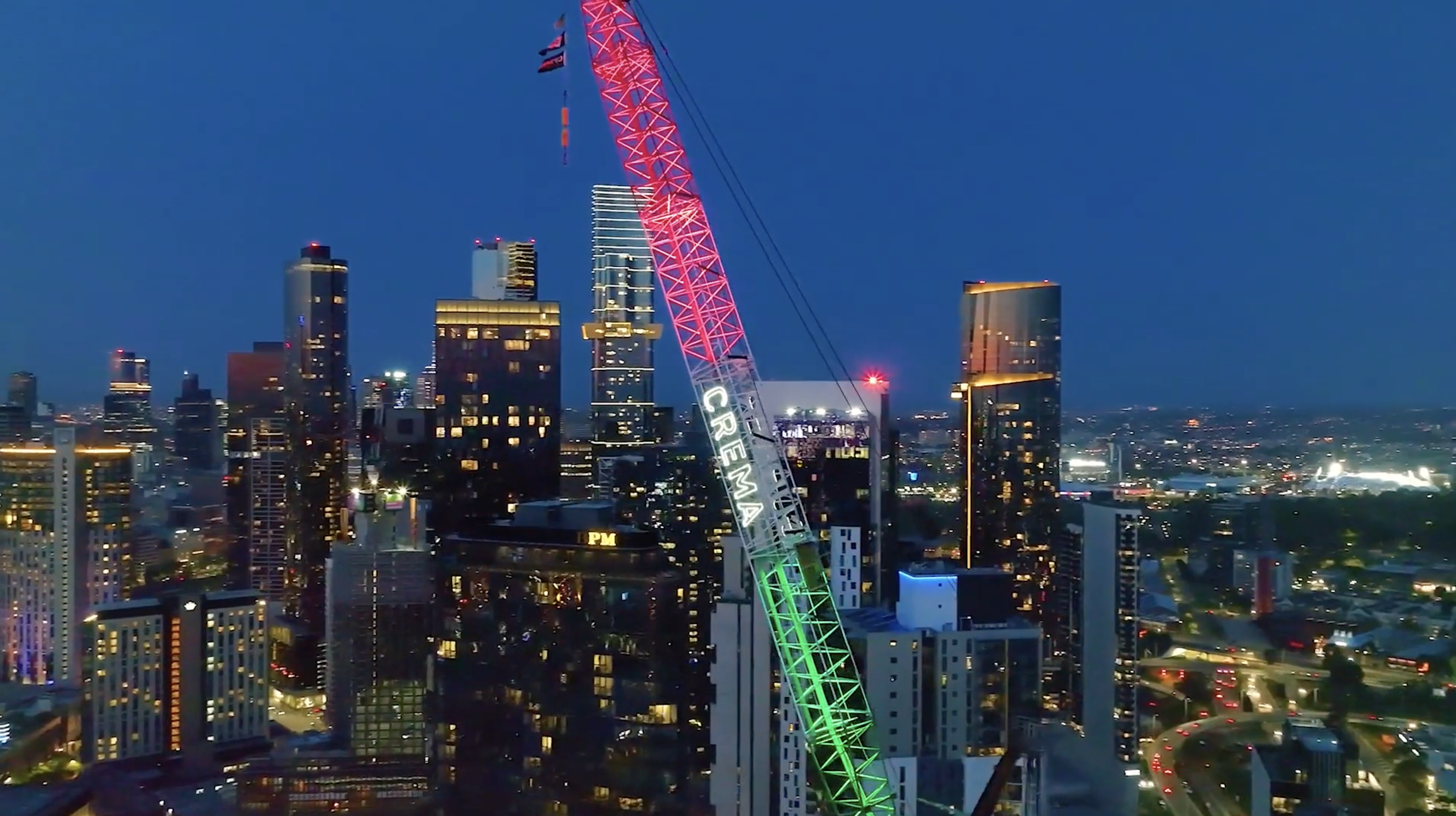 Aerial view of Crema Construction’s crane operations captured in a time-lapse by Capture Point Media