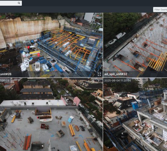 Time-lapse portal dashboard displaying live feeds from multiple Abadeen Group construction projects in Sydney