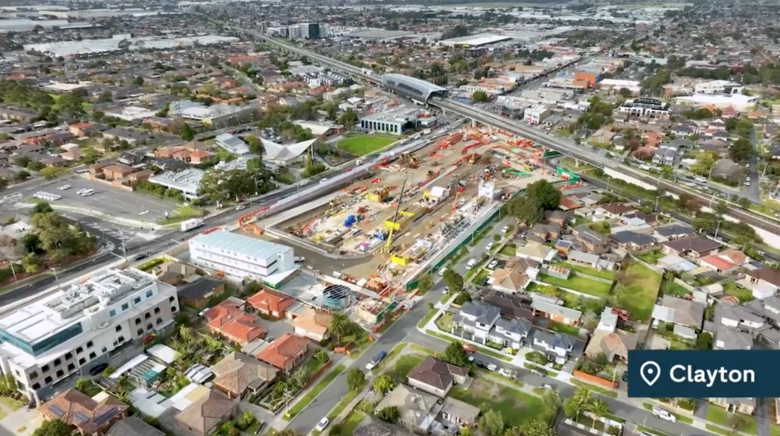 Drone aerial image of the suburban connect Clayton tunneling site from above.
