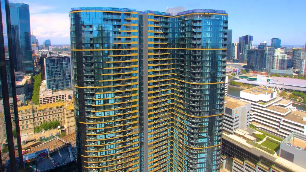 Top-out view of the completed Lendlease MQ2 project captured through construction progress videos