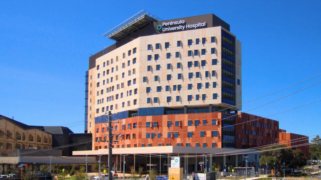 Finished Frankston Hospital building captured through commercial construction timelapse